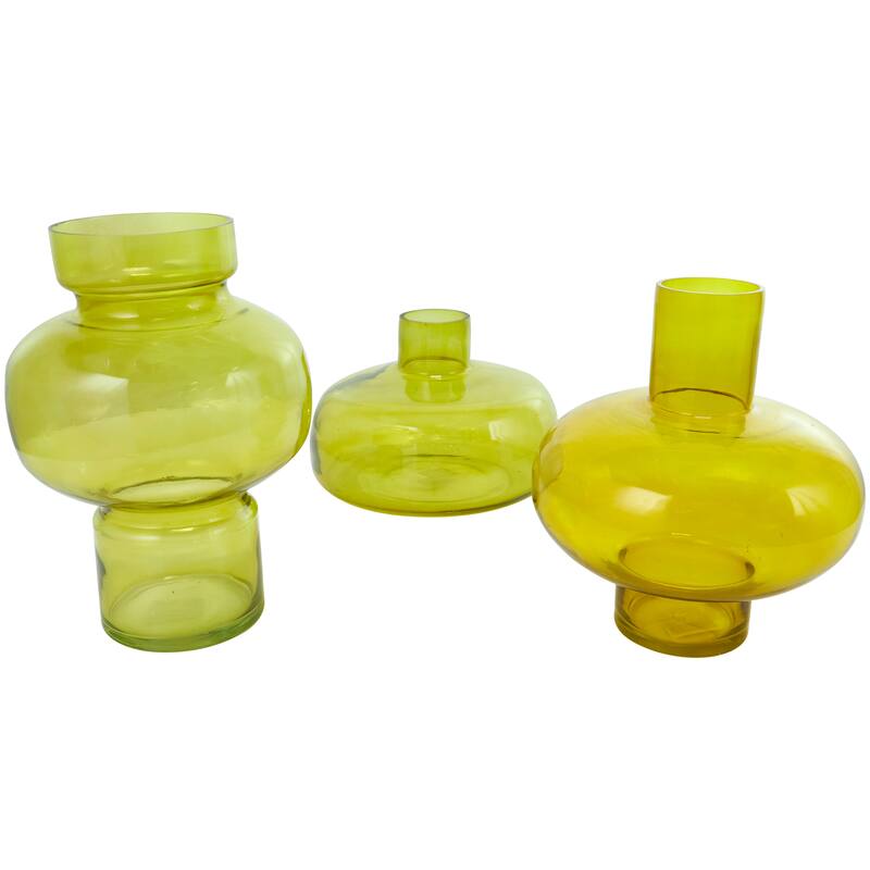 Blue, Green or Orange Glass Round Vase with Varying Shapes and Sizes (Set of 3)