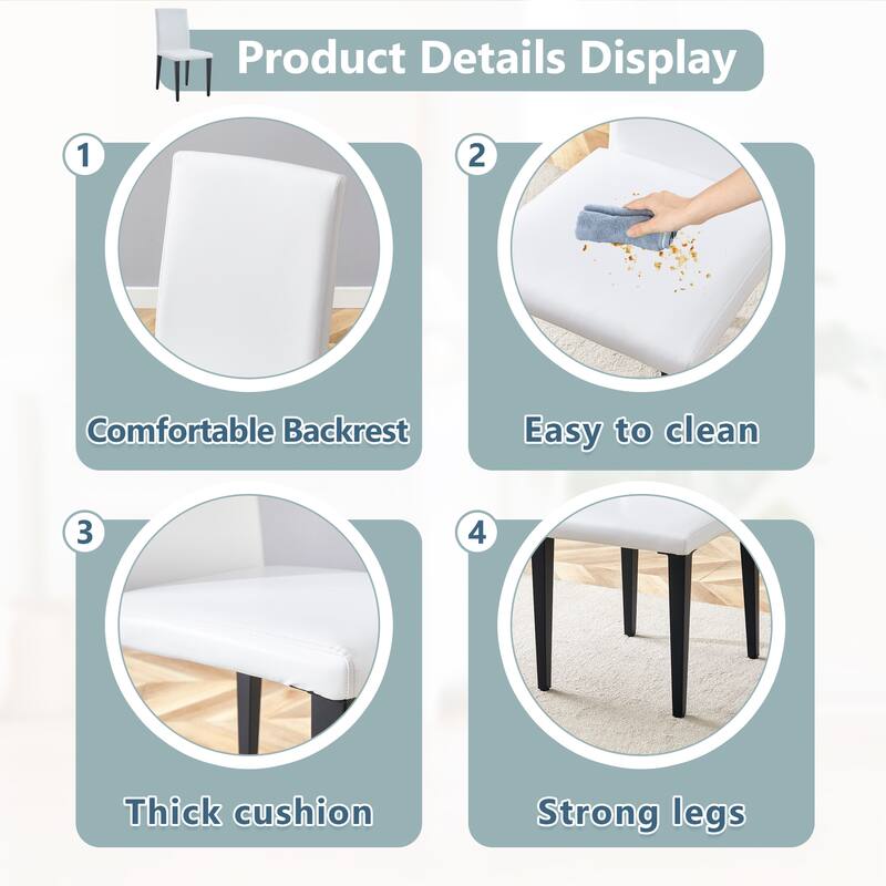 White Dining Chair Leather Chair Side Chair Office Chair Dressing Chair Set of 2 with Ergonomic Backrest