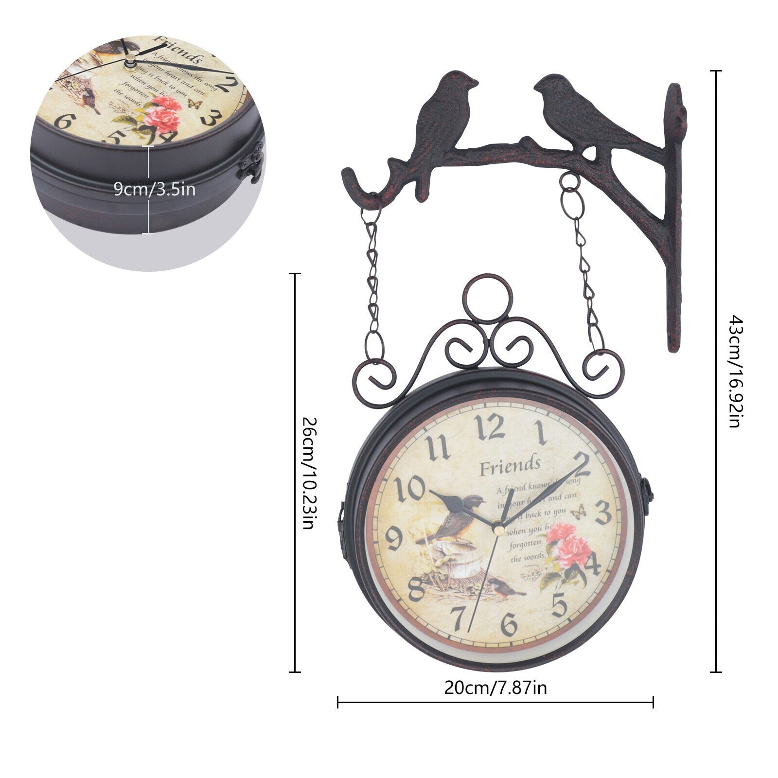 Retro Double-Sided Antique Station Hanging Wall Clock - Bed Bath