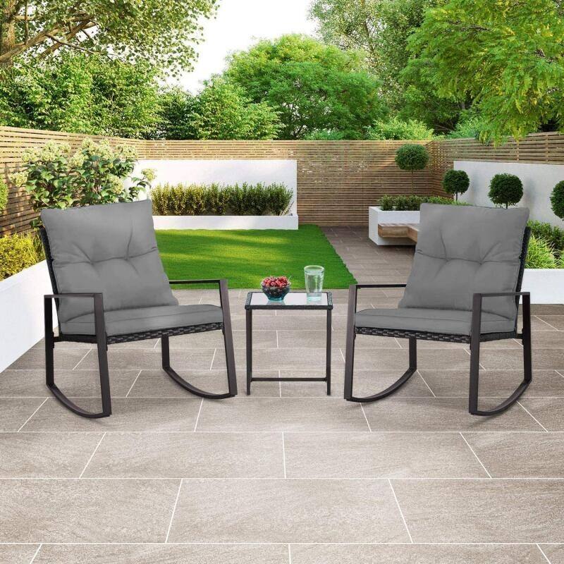 SUNCROWN Outdoor 3-piece Rocking Wicker Bistro Set