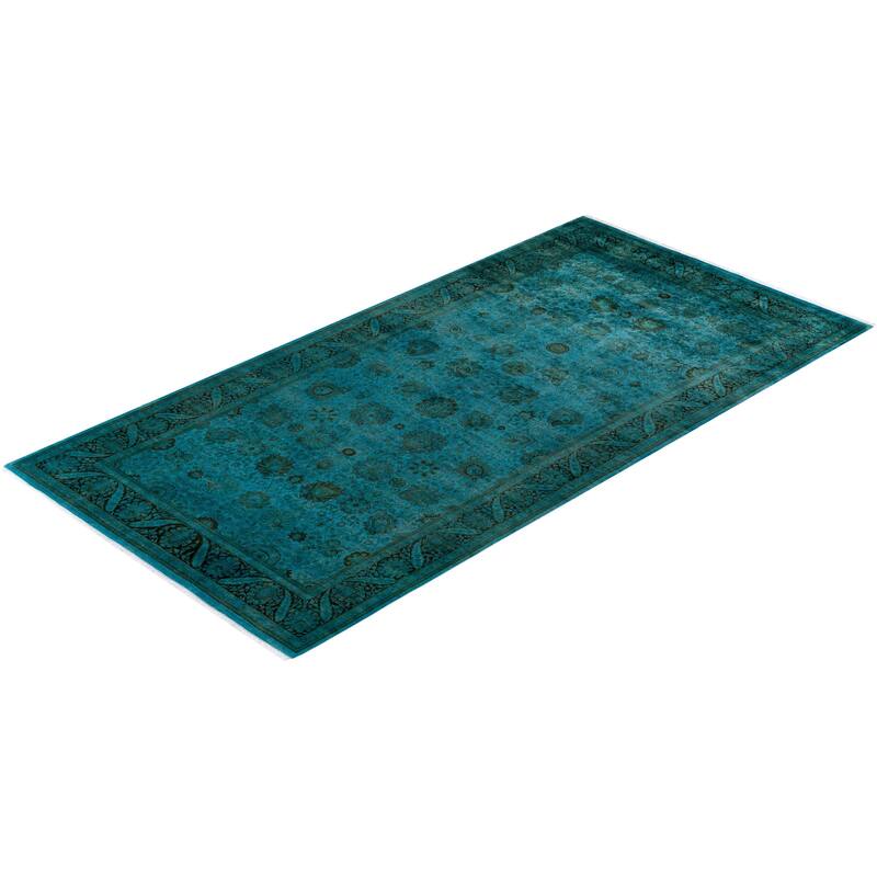 Overton Hand Knotted Wool Vintage Inspired Modern Contemporary Overdyed Blue Area Rug - 6' 0" x 12' 1"