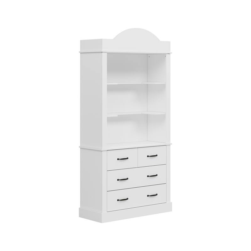 Coffee Cabinet with Hutch, Storage Drawers & Open Shelves, Kitchen Hutch Display Cabinet for Coffee Bar Pantry