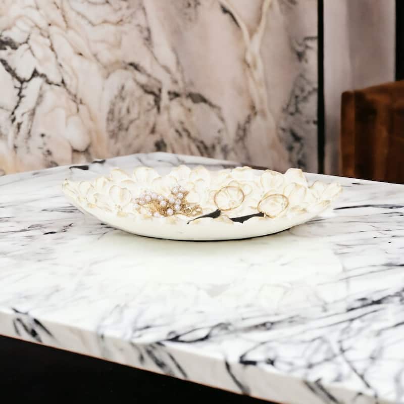 Khilov Flower White and Gold Long Cast Iron Dish - White
