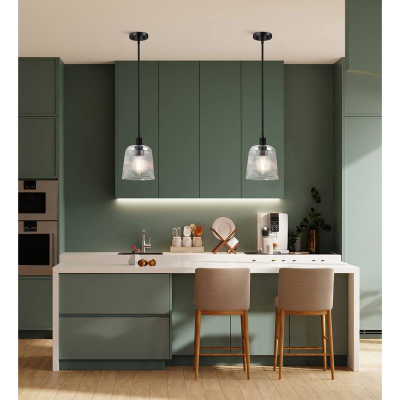 Grayson Small Pendant Matte Black Finish Clear Ribbed Glass - Matte Black