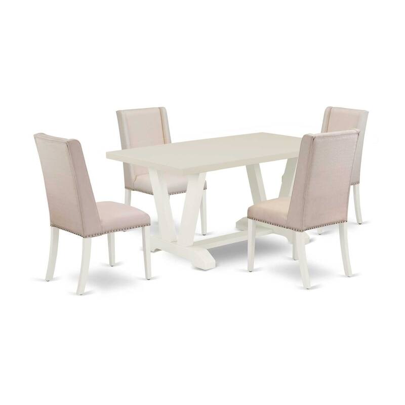 Modern 5-Piece Dining Set - Table & 4 Chairs - White Finish - Kitchen Dinette Set - 60