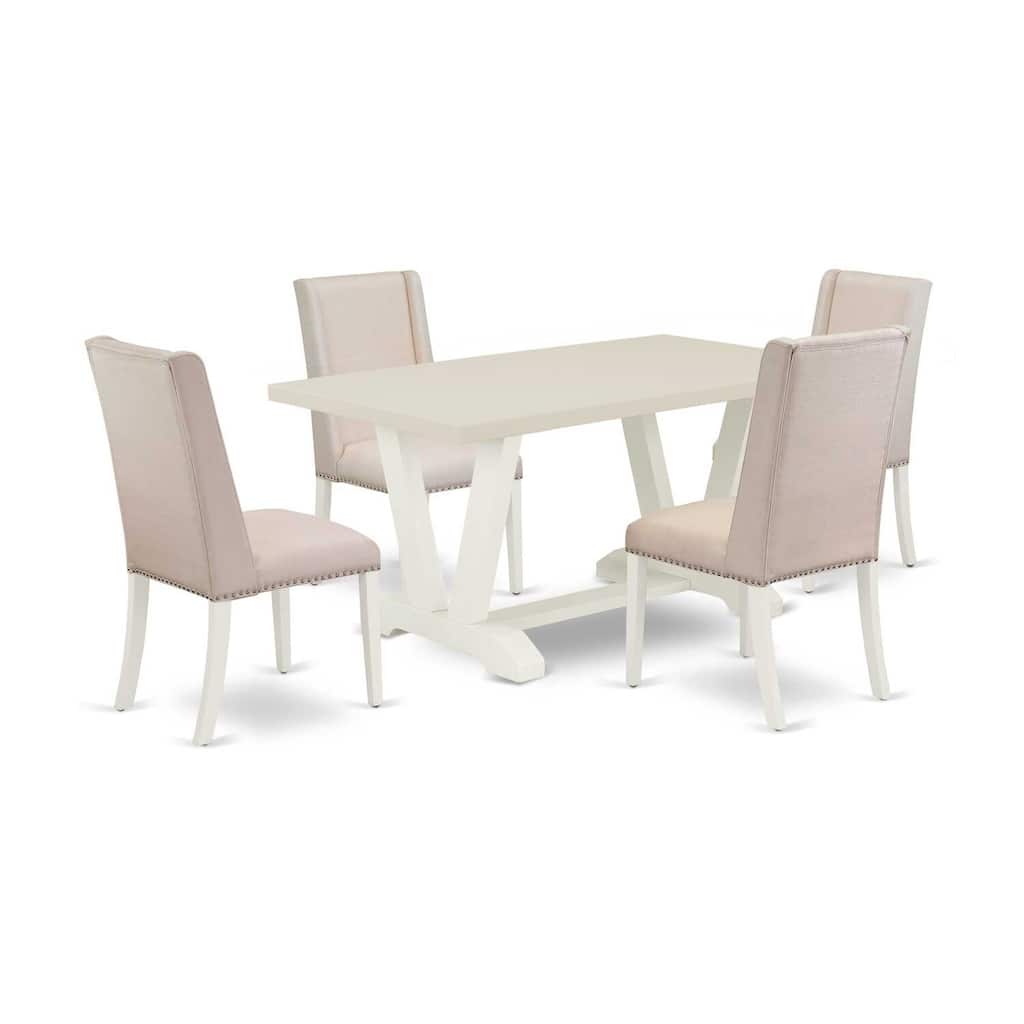 HomeStock 5-Piece Rectangle Natural Oak Finish Solid Wood Top Dining Table with 4 Upholstered Chairs with Lattice Back
