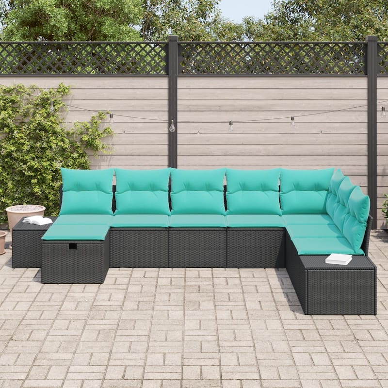 vidaXL 8/9 Piece Garden Sofa Set with Cushions Black Poly Rattan - 125.6×82.3×27.2