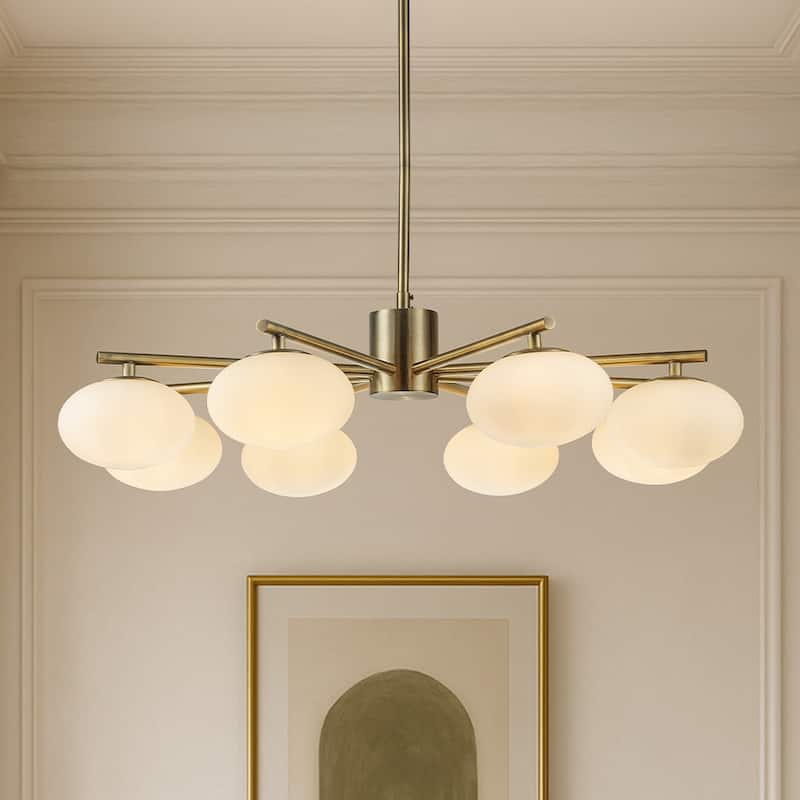 8-Light 32'' Mid Century Modern Opal Glass Chandelier Classic Globe Pendant Light For Dining Room Living Room - W32''
