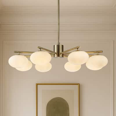 8-Light 32'' Mid Century Modern Opal Glass Chandelier Classic Globe Pendant Light For Dining Room Living Room - W32''