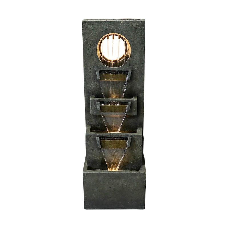 Garden Fountain Outdoor w/LED Lights, Indoor Modern Cascading Floor