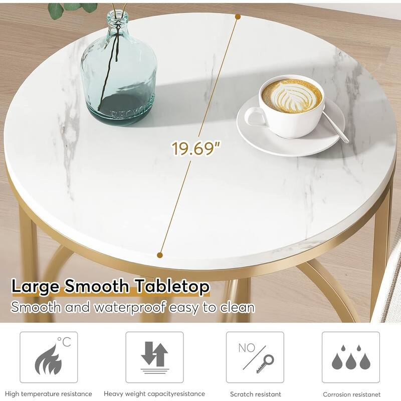 20"Round End Table for Living Room, Modern Marble Side Table with Gold Metal Frame, 26-Inch Tall Narrow Nightstand