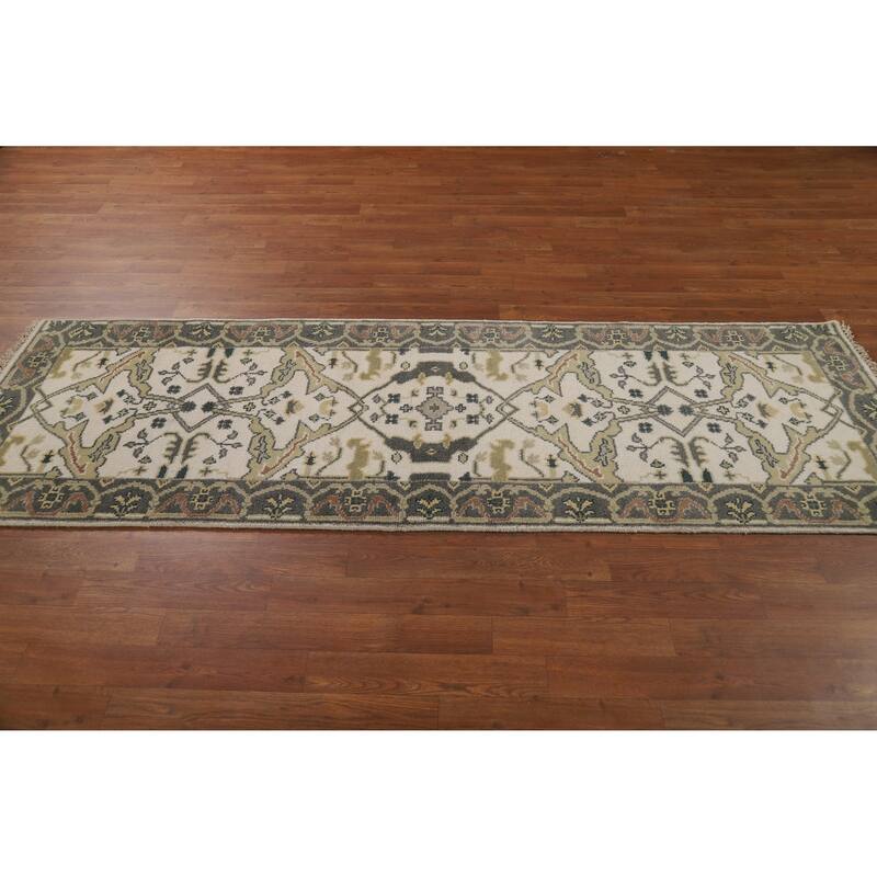 Ivory Oushak Oriental Runner Rug Handmade Wool Carpet - 2'7"x 7'11"