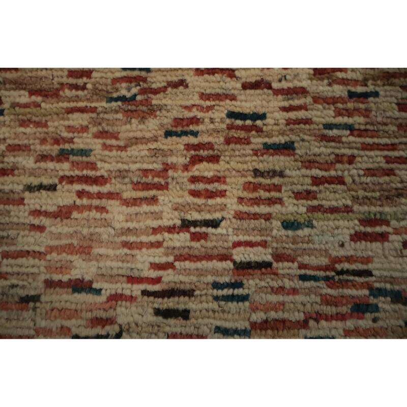 Hand Knotted Oriental 100% Wool Carpet Modern Contemporary Beige & Ivories Gabbeh Runner Rug - 9' 0'' X 2' 11''