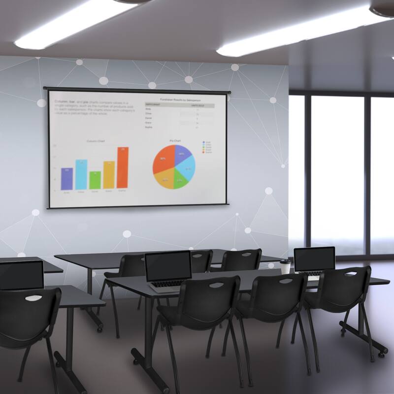 84" x 24" Training Table- Grey & 3 'M' Stack Chairs- Black - 84 x 24 inches