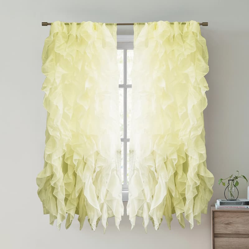 Sweet Home Collection Chic Sheer Voile Vertical Ruffled Tier Window Single Panel Curtain - 63" Long