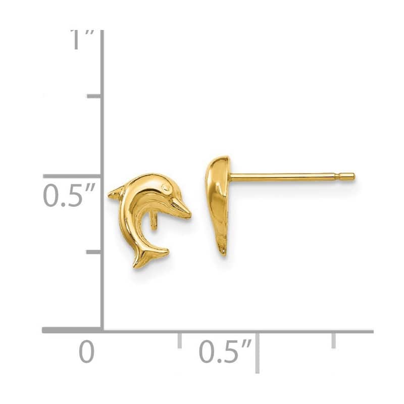 Curata 14k Yellow Gold Polished Small Dolphin Post Earrings (8mmx9mm)