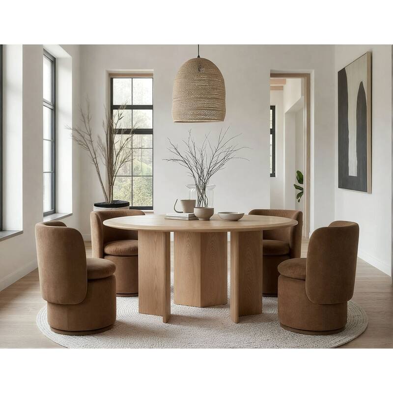 Norris Modern Brown Fabric Swivel Dining Chair