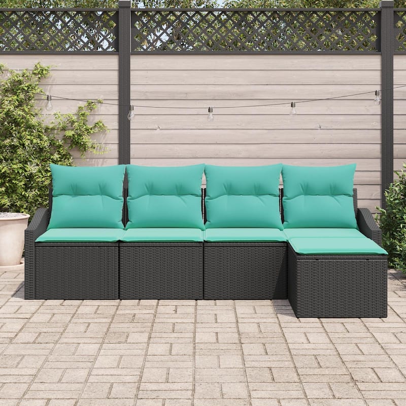 vidaXL 6 Garden Sofa Set with Cushions Black Poly Rattan - 69.9 x 48.2 x 27.2