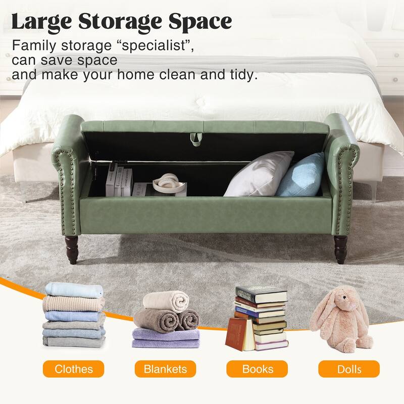 HOMYKA Storage Ottoman Bench with Rolled Arm