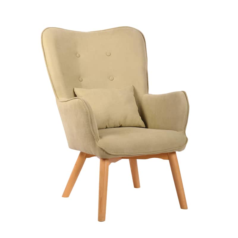 Porthos Home Panya Fabric Accent Chair with Pillow, Rubberwood Legs - Natural