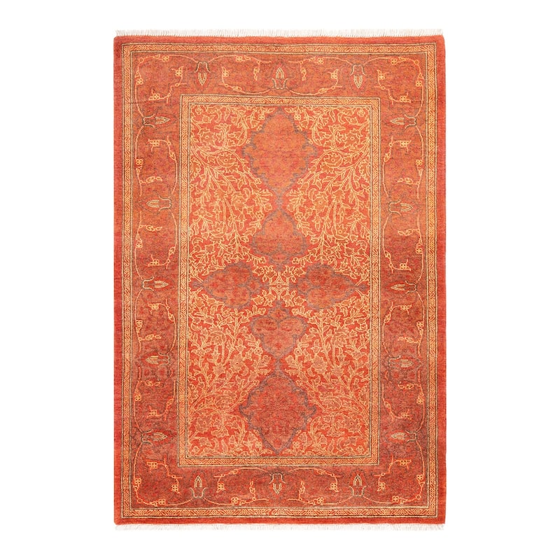 Overton Hand Knotted Wool Vintage Inspired Traditional Mogul Orange Area Rug - 2' 10" x 4' 0"