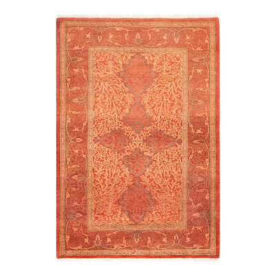 Overton Hand Knotted Wool Vintage Inspired Traditional Mogul Orange Area Rug - 2' 10" x 4' 0"