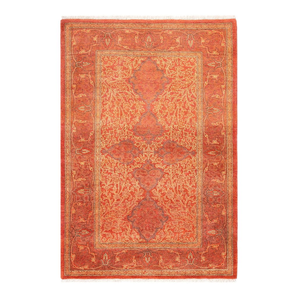 Overton Hand Knotted Wool Vintage Inspired Traditional Mogul Orange Area Rug - 2' 10" x 4' 0"