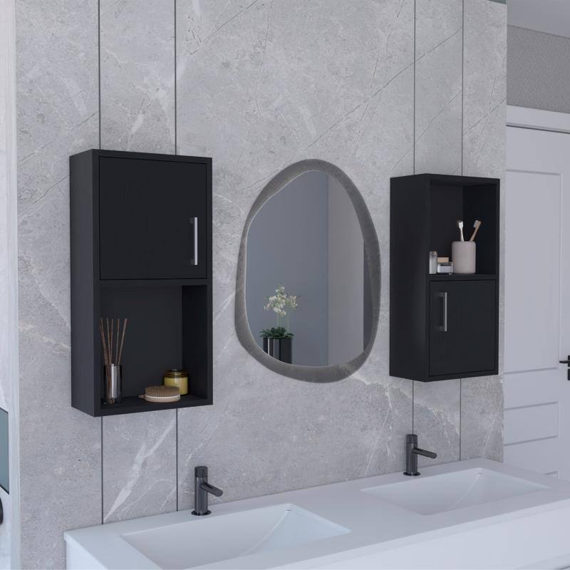 Oba 2Pc WallMounted Bathroom Medicine Cabinet Enginereed wood - N/A - Black