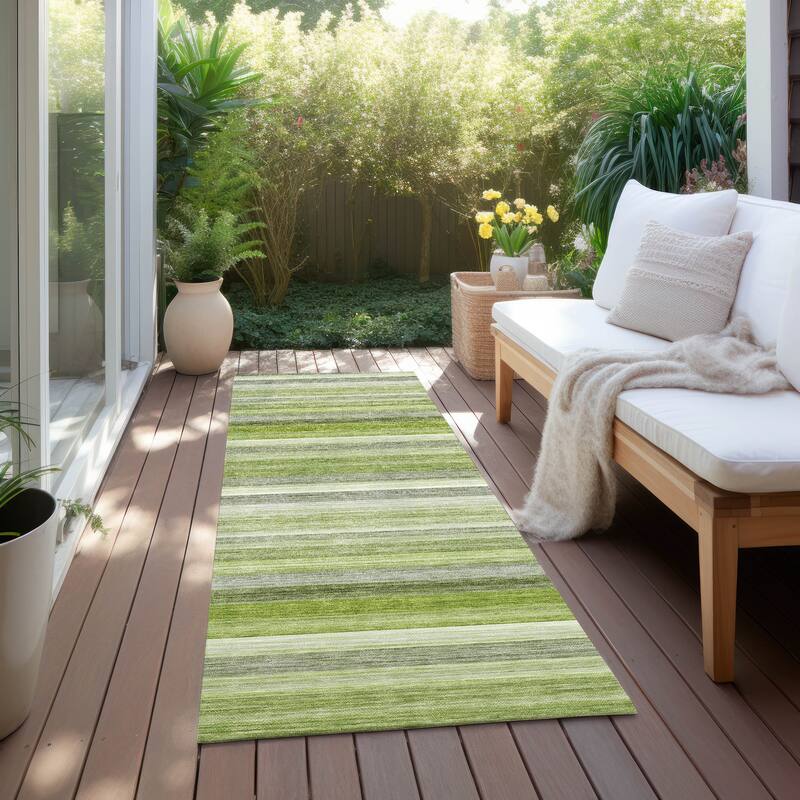 Machine Washable Indoor/ Outdoor Ombre Stripes Chantille Rug - Fern - 2'3" x 7'6"