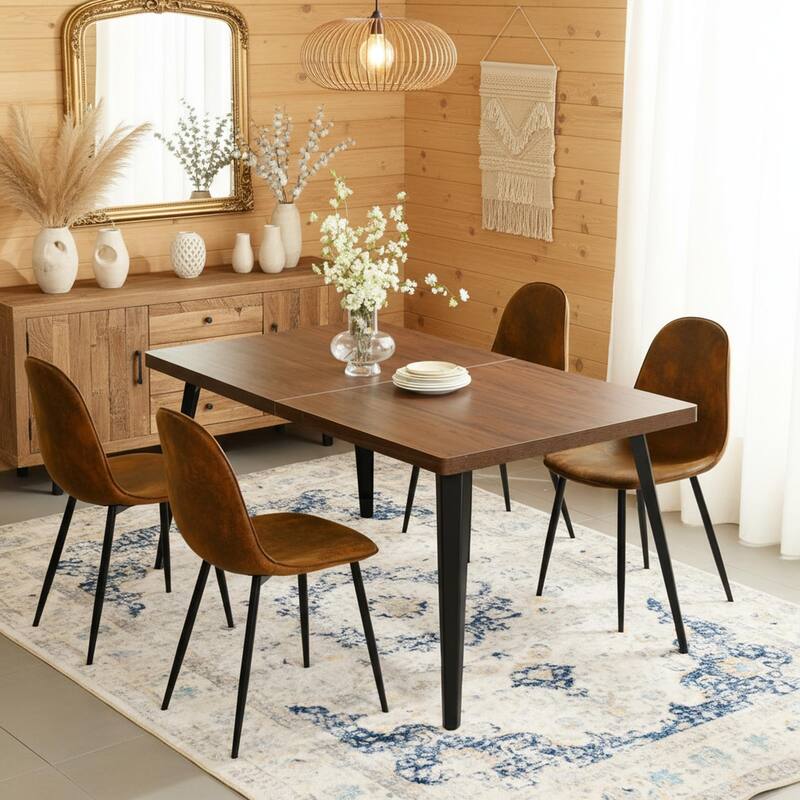 Homy Casa 5-Piece Dining Room Set with Modern Brown Table and 4 Upholstered Side Chairs