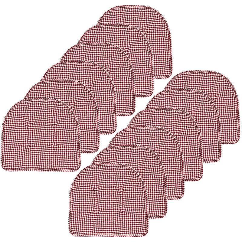 Houndstooth U-Shaped 16" x 17" Memory Foam Chair Pad - Set of 12 - Red