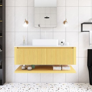 48 in Single Sink Wall-Mounted Bath Vanity in Light Oak with White ...