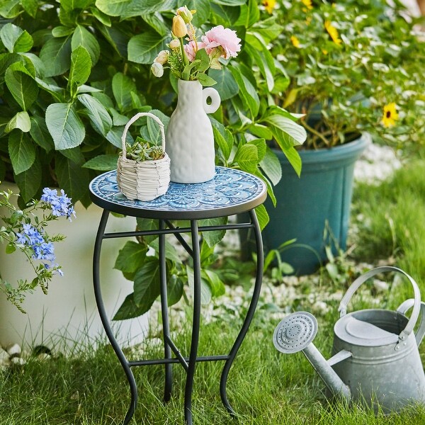 Outdoor Patio Side Table Round Ceramic Tile End Table - Bed Bath