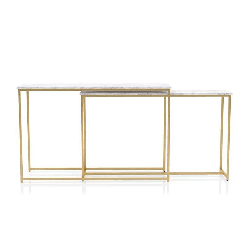Aneeka Glam Gold 47-inch Faux Marble Nesting Sofa Tables by Furniture of America