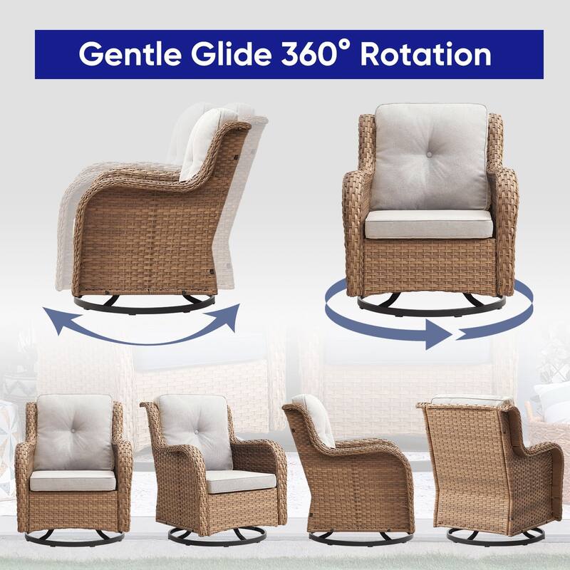 ArcoBay Wicker PE Rattan Outdoor Patio Swivel Glider Chairs with 4'' Olefin Cushions (2-Pack)