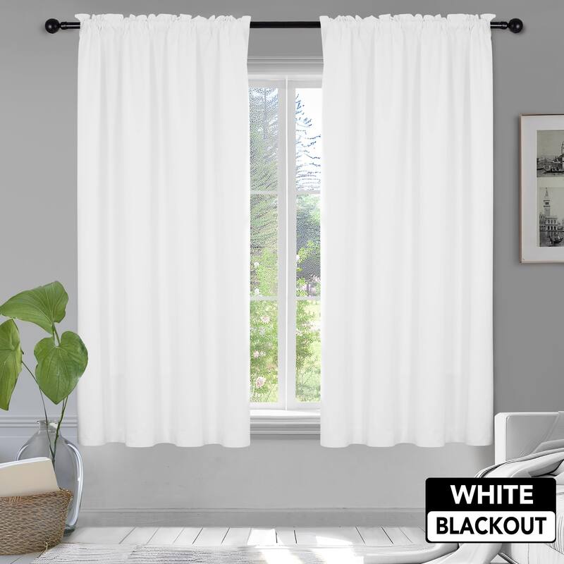 White Curtains Rod Pocket Blackout Drapes 2 Panel