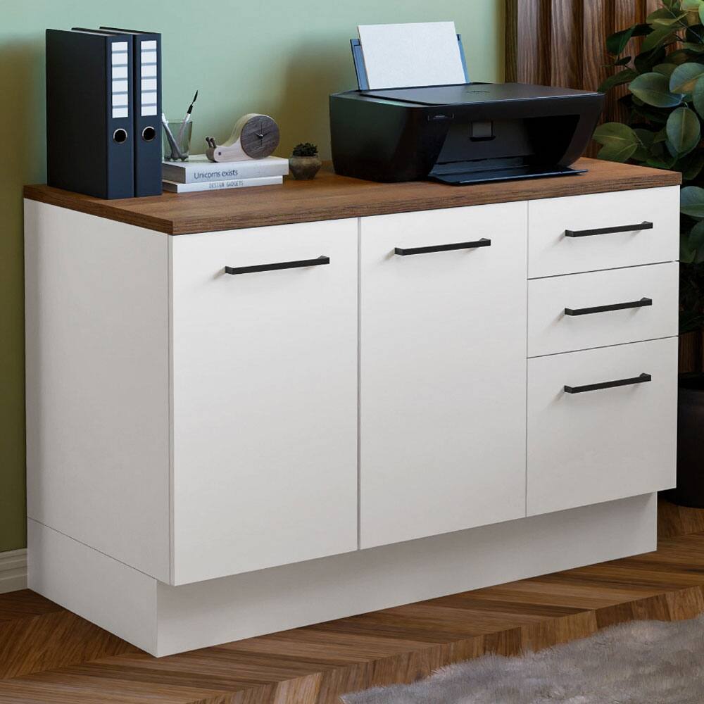 Madesa Office Storage Cabinet with 2 Doors 3 Drawers Wooden Organization Unit for Office Supplies, Documents, Printers - White