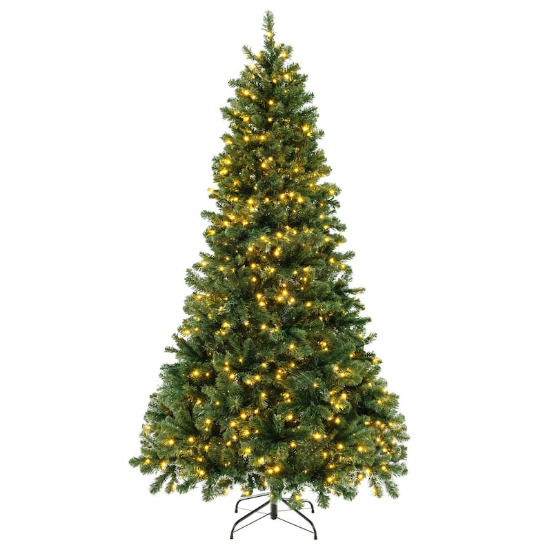 Gymax 6/7/8 FT Pre-Lit Artificial Christmas Tree Hinged Xmas Tree w/