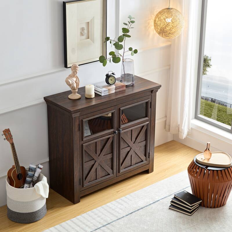 Farmhouse Buffet Cabinet with Adjustable Shelf & Metal Handles for Dining Room Storage