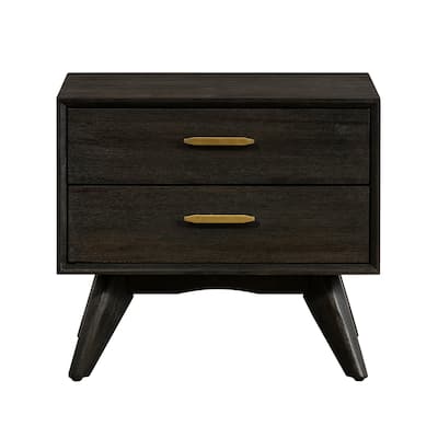21 Inches 2 Drawer Wooden Nightstand with Angled Legs, Brown
