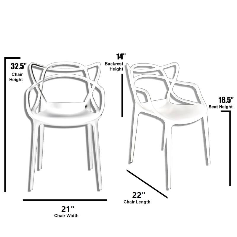 Modern Stackable Geometric Molded Stacking Chairs Dining Armchairs Indoor Outdoor Patio Work Office Kitchen (Set of 2)
