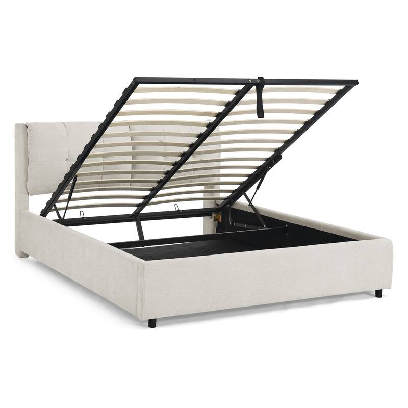 Storage Upholstered Hydraulic Platform Bed with Integrated Headboard for Bedroom