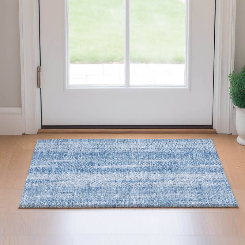 Premium Washable Super Soft Stripe Tracks Mayfield Rug - Sky - 1' 8" x 2' 6" - Rectangle