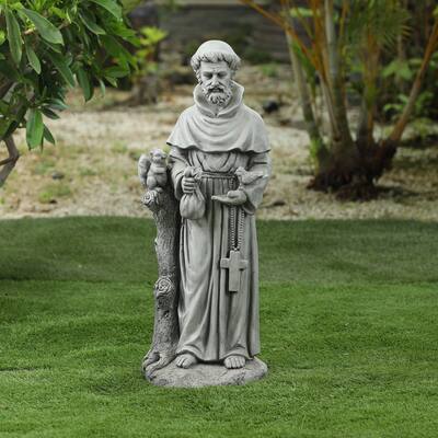 31-Inch H Grey MgO Saint Francis Indoor/Outdoor Statue