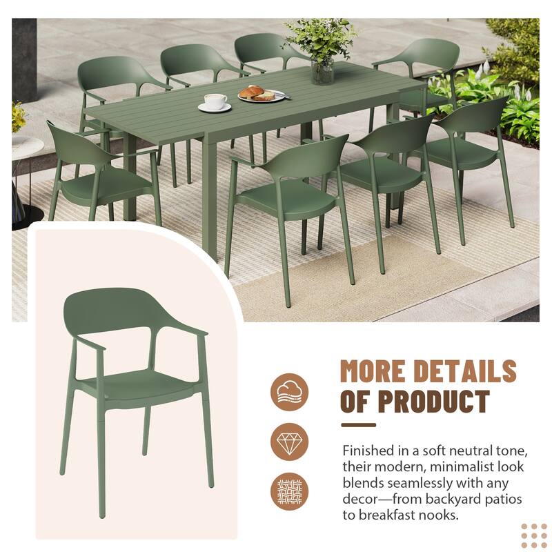 Outdoor Dining Set 9-Piece Stackable Plastic Lightweight Curved Backrest Armchair and Extendable Dining Table