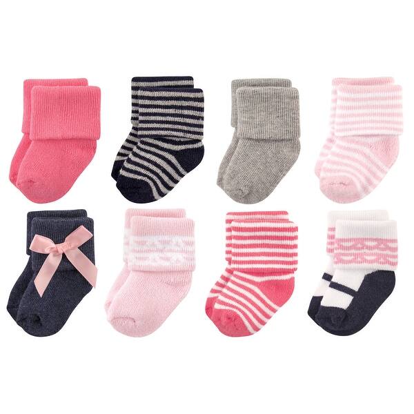 slide 1 of 1, Luvable Friends Baby Girl Newborn and Baby Terry Socks, Pink Scroll Pink Scroll - 0-6 Months