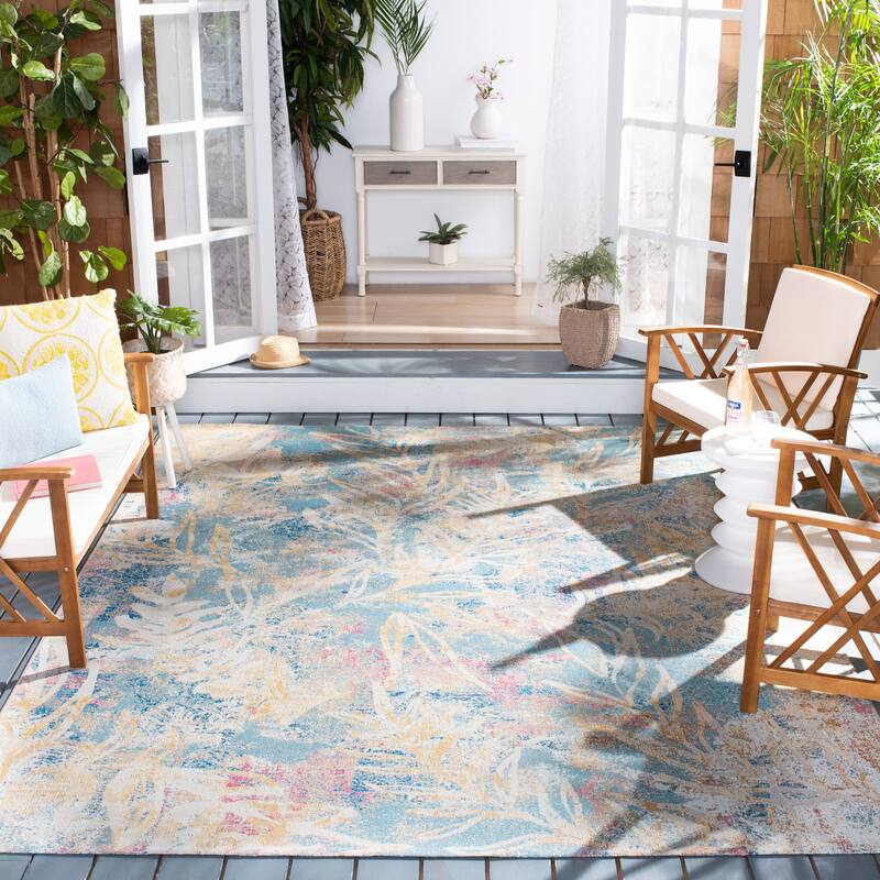 SAFAVIEH Barbados Jinny Tropical Boho Rug - 5'3" x 7'6" - Light Blue/Ivory