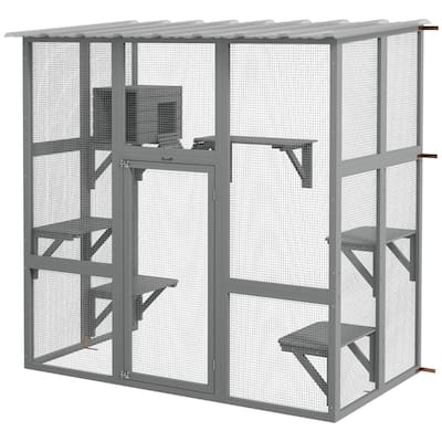 Grey Wooden Pet Cage with Multiple Jump Platforms for Playing and Lounging