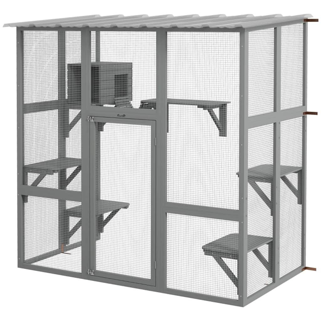 Grey Wooden Pet Cage with Multiple Jump Platforms for Playing and Lounging