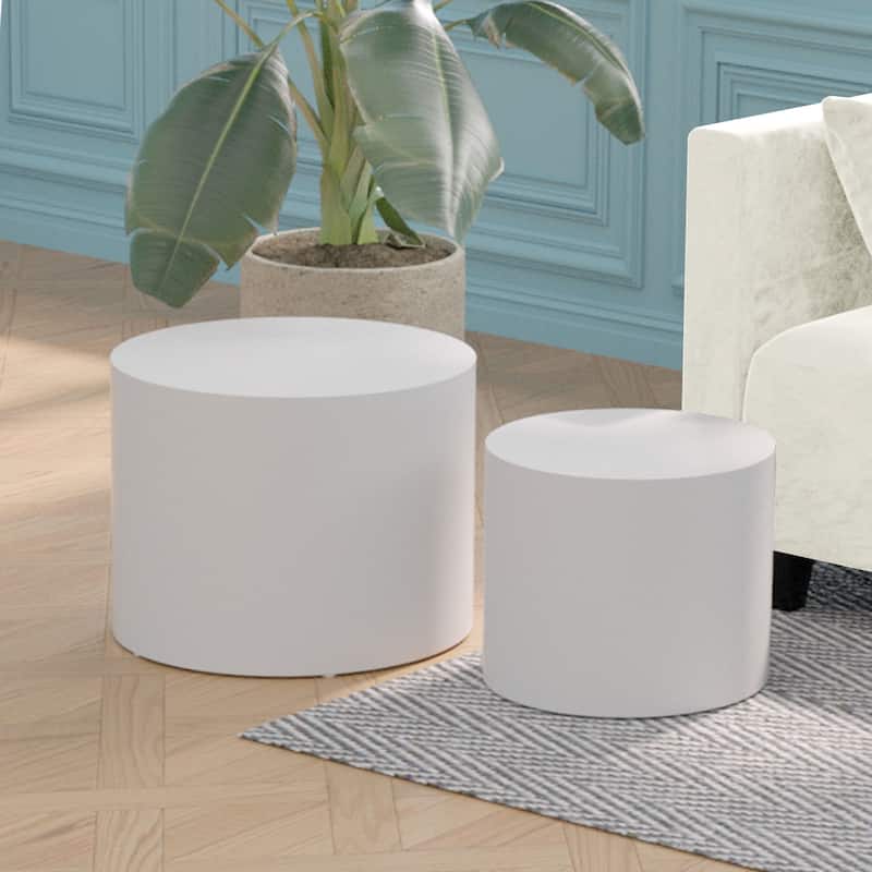 Modern Farmhouse Round Accent Nesting Side Coffee Table Set (Set of 2) - White